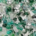 Assorted green glass beads and silver alloy charms set for DIY handmade jewelry kits - Deep Forest Mystery / 50g/Pack / Silver