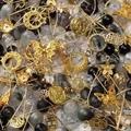 Assorted mixed glass beads and golden alloy charms set for DIY jewelry making accessories - Ink Painting Style / 30g/Pack / Gold
