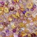 Assorted purple glass beads and gold alloy butterfly rose charms for DIY jewelry making - Purple Jade Smoke / 30g/Pack / Gold