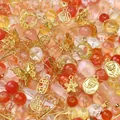 Mixed colorful glass beads with golden alloy charms for DIY handmade bracelets and necklaces. - Orange Theme / 30g/Pack / Gold