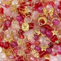 Mixed red glass beads and golden alloy charms for DIY jewelry making sets - Colorful Bright Mix / 30g/Pack / Gold