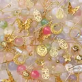 Mixed DIY jewelry kit with golden alloy charms and colorful glass beads for bracelets - Light Green Breeze Theme / 30g/Pack / Gold