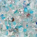 Mixed blue glass beads and silver alloy charms for DIY handmade jewelry crafting - Deep Sea Blue / 30g/Pack / Silver