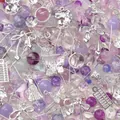 Assorted purple glass beads and silver alloy charms for DIY handmade jewelry making - Purple Jade Smoke / 30g/Pack / Silver