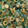Mixed green glass beads and gold alloy charms for DIY handmade jewelry making kits - Deep Forest Mystery / 30g/Pack / Gold