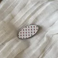 Macro view of vintage oval hair clip with cute red cherry pattern on linen texture. - 4# White Oval Clip