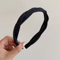Close-up detail of the blue gingham twisted headband featuring non-slip inner teeth design - Blue Black Plaid