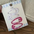 Vista detallada de cuatro coloridas pinzas BB con adorables estampados de lazos y lunares - Estilo de Lazo (2#) / 1 Par / Rosa