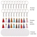 DIY-Schlüsselanhänger-Set mit 30 Metallringen, 30 bunten Quasten und 30 Acrylscheiben. - 90 Stück (30 Ringe + 30 Quasten + 30 Rohlinge) / Gemischte Farben