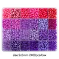 Kit professionnel de 24 compartiments de perles poney violet et rose, 9x6mm, 2400pcs pour bijoux - 2400 Pièces/Boîte (9x6mm) / Série Violette