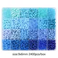 Kit d'assortiment de perles bleues de 9x6mm dans une boîte de rangement à 24 cases - 2400 Pièces/Boîte (9x6mm) / Série Bleue