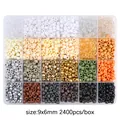Grand kit de perles barils 9x6mm en 24 compartiments pour bijoux DIY de 2400 pièces - 2400 Pièces/Boîte (9x6mm) / Gris Blanc Café