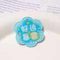 Colgante de acrílico con flor azul y texto 'Lucky' para llaveros hechos a mano DIY - 39x42mm (1 Pieza/Paquete) / Fortuna y Riqueza
