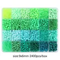 Kit de 24 cases de perles pony vertes et bleues, perles de 9x6mm, 2400 pièces pour DIY - 2400 Pièces/Boîte (9x6mm) / Nuances de vert