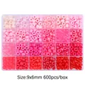 Kit de 24 cases de perles poney rose et rouge, taille 9x6mm, 600 pièces pour le DIY - 600 Pièces/Boîte (9x6mm) / Série Rouge