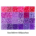Kit de création de bijoux DIY avec 600 perles baril rose et violettes de 9x6mm 24 cases - 600 Pièces/Boîte (9x6mm) / Série Violette
