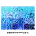 Lot de 24 compartiments de perles pony bleues, 9x6mm, 600 pièces pour bijoux DIY - 600 Pièces/Boîte (9x6mm) / Série Bleue