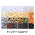 Set de 600 perles de poney 9x6mm en 24 compartiments pour création de bijoux - 600 Pièces/Boîte (9x6mm) / Gris Blanc Café