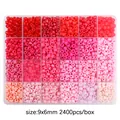 Kit de 2400 perles tonneau roses et rouges en 24 compartiments DIY - 2400 Pièces/Boîte (9x6mm) / Série Rouge