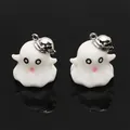 Cute white resin ghost charms with silver hats for DIY Halloween jewelry making. - Ghost With Hat White (BSB109)