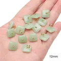 Handmade DIY 12mm square pale green imitation jade glass pendant with gold loop for jewelry - Flat Square (12mm) / 5 Pieces/Pack / Light Green