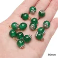 10mm green imitation jade glass beads with silver flower caps for DIY jewelry making projects - Lantern (10mm) / 5 Pieces/Pack / Green