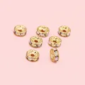 Shiny gold-plated rondelle wheel spacer beads with sparkling AB rhinestones for DIY - Diamond Ring / Diameter 8mm (20 Pieces/Pack) / Gold (White AB Rhinestone)