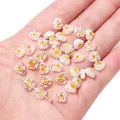 White and yellow millefiori heart-shaped glass beads for jewelry making - 10 Pieces/Pack / White