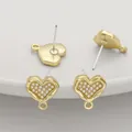Gold-plated heart-shaped earring studs with pearl inlay and DIY loops for jewelry making - Heart Pearl / 1 Pair (12x13mm) / Gold
