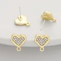 Gold-tone alloy heart-shaped earring posts with rhinestone inlay and hanging loops - Heart With Rhinestone / 1 Pair (12x13mm) / Gold