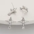 Silver star alloy earring posts with loops and rhinestones for DIY jewelry making - Small Star / 1 Pair (12x15mm) / Silver