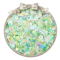 Colorful iridescent mixed shape sequins in a decorative dish for DIY jewelry crafts - Style 05 Green