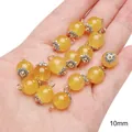 10mm yellow glass imitation jade beads with silver flower caps for DIY jewelry making - Lantern (10mm) / 5 Pieces/Pack / Yellow
