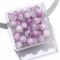 Purple 10mm cracked glass beads with marbled pattern in a clear square box - Color No. 74 (ai-Purple Smudge)