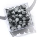 10mm ice-crack glass beads with grey marbled pattern in a clear display box for DIY crafts. - Color No. 85