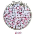 Perles en verre dégradé rose et blanc de 8mm pour la création de bijoux DIY à la main - 50 Pièces (8mm/Trou Env. 1.5mm) / Vieux Rose