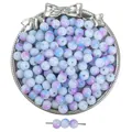 Perles en verre translucide de 8mm avec dégradé bleu et rose pour la création de bijoux. - 50 Pièces (8mm/Trou Env. 1.5mm) / Bleu Violet