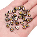 Handmade Millefiori glass flat heart beads in black and amber for DIY jewelry making - Black
