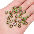 Green millefiori heart-shaped glass beads for DIY bracelet and jewelry making crafts - Green
