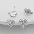 Silver heart-shaped DIY earring studs with pearl inlay and hanging loops for jewelry making - Heart Pearl / 1 Pair (12x13mm) / Silver