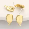 Premium gold-plated irregular shaped alloy earring studs findings for DIY jewelry making - Oval Shaped / 1 Pair (9x17mm) / Gold