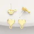 Polished gold heart earring studs with hanging loops for custom DIY jewelry making - Big Heart / 1 Pair (8x10mm) / Gold