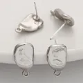 Irregular organic shaped alloy earring studs with loop for DIY jewelry making - Oval Shaped / 1 Pair (9x17mm) / Silver
