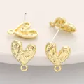 Gold textured heart alloy DIY earring studs with attachment loop for jewelry making - Convex Heart / 1 Pair (12x16mm) / Gold