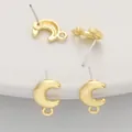 Gold-plated crescent moon shaped earring studs with hanging loops for DIY jewelry craft - Crescent Moon / 1 Pair (9x13mm) / Gold