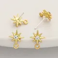 Golden star stud earring DIY finding with rhinestone and hanging loop components - Eight-Pointed Star Rhinestone / 1 Pair (9x11mm) / Gold