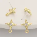 Golden star-shaped alloy earring studs with crystal and hanging loop for DIY jewelry - Small Star / 1 Pair (12x15mm) / Gold