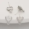 Silver heart-shaped alloy earring studs with hanging loops for DIY jewelry making - Big Heart / 1 Pair (8x10mm) / Silver