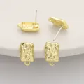 Irregular hammered gold rectangular earring posts with hanging loops for DIY jewelry - Textured Rectangle / 1 Pair (9x14mm) / Gold