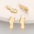 Elegant gold irregular wavy alloy earring studs with loop for DIY handmade jewelry - Long Irregular Shape / 1 Pair (7x19mm) / Gold